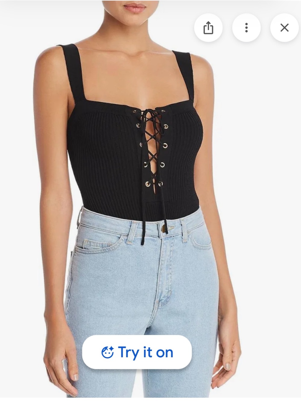 Olivaceous Black Lace-Up Ribbed Bodysuit